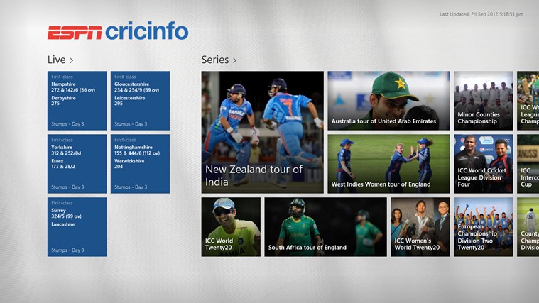 ESPN Cricinfo Screenshot